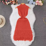 Fongt Summer New Women's Fashion Sexy Sleeveless Tuxedo Elegant Knitwear Dress