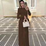 Fongt Women's Evening Dress 2025 Summer New Fashion Temperament Dress With A Round-Neck Long-Sleeved Dress