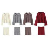 Fongt Spring Long Sleeve Clasp Dress Loose Sweater Tight Skirt Knit Set