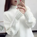 Winter Women Sweater Korean Mock Neck Warm Knitted Pullover Long Sleeve White Classic Bottoming Knitwear Tops 2023