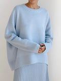 Fongt And Winter Explosion Of Women's Knitted Shirt Round-Neck Solid Color Loose Sweater