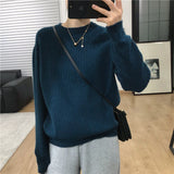 Fongt Winter 2023 Version Of Korean Women's Clothing Loose Cover Meat Lazy Wind Round Collar Knit Bottom Shirt Pure Color Pullover Sweater Female-Outfit