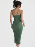 Midi Green Dress Elegant Sexy Night Wedding Guest Evening Party Dresses Spaghetti Strap Birthday Dress for Women 2023-Outfit