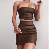 Fongt 2024 New Sexy Breast Show Thin Package Hip Short Skirt Women's PU Short Skirt Suit Women's Wear-Outfit