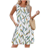 Fongt Women's Casual Round Collar Foldless Pocket Dress