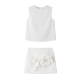 Fongt New Simple Waistcoat Floral Dress Half-Piece Two-Set