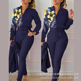 Series) 2023 Women's Red Print Shirt Pantsuit-With A Belt-Outfit