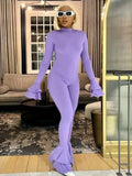 Backless Skim Fit Flare Pants Jumpsuits Women Ruffles Long Sleeve One Piece Rompers 2023 Spring Fall Harajuku Fairy