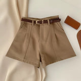 Fongt Pure Color High-Rise Thin Suit Shorts Wide Leg Pants With Belt Woman 2025 Summer