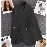 Fongt Korean Version Coffee Color Suit Jacket Female Spring 2024 New Retro British Style Casual Versatile Small Suit-Outfit