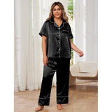 Fongt Women's Plus-Size Pajamas Spring And Summer High Sense Ice Silk Short Sleeve Trousers Home Suit-Outfit