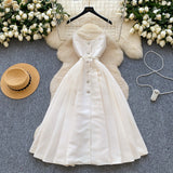 Fongt Luxury Thousand Gold Wind High-End Sling Dress Women's Summer Folding Waist Thin Design Geese Temperament Dress