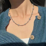 Galaxy Silver Pearl Necklace-Outfit