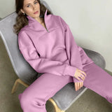 Fongt Selling Solid Cotton Jacket Set Zipper Plus Velvet Loose Top Sports Pants Women