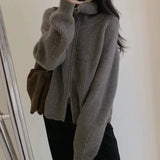 Fongt Raccoon Velvet Half-High Collar Collar Double Zipper Sweater Coat Women's Autumn And Winter Thick Outer Wearing Knitted Open Shirt
