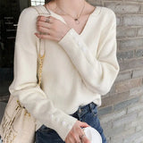 Solid V-neck Loose Elegant Office Lady