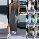 New Summer Simple Solid Color Back Lace Sleeveless Dress Women's Clothing-Outfit