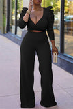 Sleeve Wrap Crop Top Pants Set 703-1-Outfit