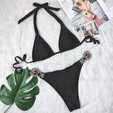 Fongt Sexy Bikini Color Female Split Strap Deluxe Crystal Diamond Swimsuit Metal Accessory