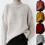 Fongt Autumn And Winter New High Collar Long Sleeve Solid Color Knit Jumper Sweater Women's