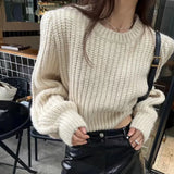 Fongt Fashion Temperament Loose-Fitting Women Autumn 2024 New Simple Thin Round Collar Knitted
