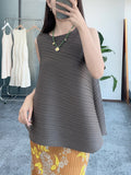Fongt Folding Top Irregular Sleeveless Vest Chic Design Feeling Thin Folded Fashion T-Shirt Girl
