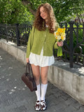 Fongt Sen Knitted Cardigan Loaf Collar Sweater Woman Fresh Sweet Wind Relaxed Leisure Thin