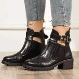 2021 Fashion Platform Ankle Boots Women 2020 Spring Autumn Black Leather Thick Heel Boots Ladies Worker Womens