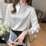 Fongt Long-Sleeved Vertiny Shirt In Autumn 2025 Female OL Commuting Leisure Thin Simple Gloss Temperament Shirt
