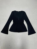 Fongt Lust Wind Base Solid Color V-Neck Lace Lace Bottom Long-Sleeved Girl Feel Perfect Waist Top