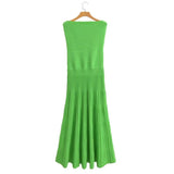 Fongt Summer New Sexy Hottie Body Shape Straight Green Dress Sleeveless Knit Dress