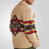 Fongt Men's Autumn And Winter New Striped Braided Sweater Collar Plus Thick Coat