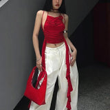 Fongt Hot Girl Pleated Three-Dimensional Flowers Hanging Neck Slim Vest 2023 Spring / Summer Pure Desire Sleeveless French Temperament