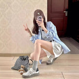 Fongt High-Waisted Broad-Legged Denim Shorts Women's Summer Narrow Version Of Small Straight-Tipped Trousers To Make Old Thin Five-Point Pants