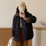Corduroy Splicing Down Jacket Female 2024 Winter Fashion Design Sense Ling Warm Small Fragrant Wind White Duck Down Coat-Outfit