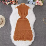 Fongt Summer New Women's Fashion Sexy Sleeveless Tuxedo Elegant Knitwear Dress