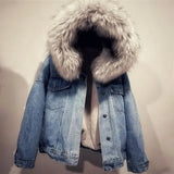 Fongt Coat Cotton-Padded Clothes 2024 Winter Velvet New Cotton-Padded Clothes Loose Korean Version Of Cowboy Fur Collar Thick Coat