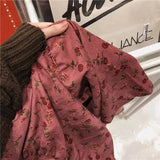 Corduroy High Waist Floral Print Maxi Skirt-Outfit