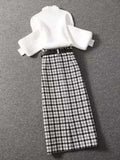 Ladies Elegant Suits Fall Winter Two Pieces Sets Womens Turtleneck Knitted Sweaters Tops And Tweed Plaid Long Skirts