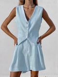 Fongt Design Cotton Suit Vest Suit Women's Summer Leisure Sleeveless Vest Shorts Two-Set