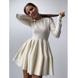 Fongt Round Collar Waist Knitted Dress Women's High-End Ins Windy Folded Sweater Dress