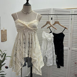 Fongt Lace Tling Folded Sling Vest Irregular Skirt Shaved Thin Holiday Wind Sleeveless Top 1029
