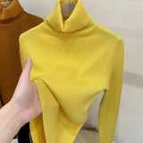 Women's Turtleneck Sweaters Warm Pullover Basic Slim Korean Casual Fall Winter Elegant Knitted Tops All Match