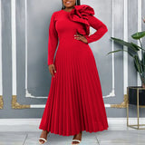 Fongt Round Collar Three-Dimensional Decorative Folds Skirt Styling Party Party High Waist Dress Dresses
