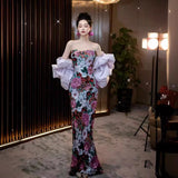 Fongt Chinese Fishtail Evening Dress 2025 New Light Luxury Niche Morning Robe Toasting Bridal Purple Banquet Dress Dress Dress