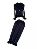 Fongt High-End Small Fragrant Style Two Sets Of Women's Atmosphere Knitted Open Fork Shirt T-Shirt