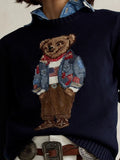 Fongt Autumn And Winter Explosion Of Women's Cotton Heavy-Industrial Cartoon Bear Round Lead College To Reduce The Age Of Women Sweater