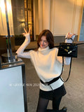 Fongt Xixi 2025 Autumn New White Standard Temperament Wool Solid Color Short-Sleeved Knitted Top Does Not Contain 25523