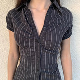 Fongt Print Single-Dbutton Shirt Femininity Slim Thin Top 2025 Summer Babes New