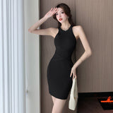 Dress Solid Colour Women's Dress Slim Sexy Knitting Slim Daily Ladies Sleeveless Mini Dress Summer Korean Style-Outfit
